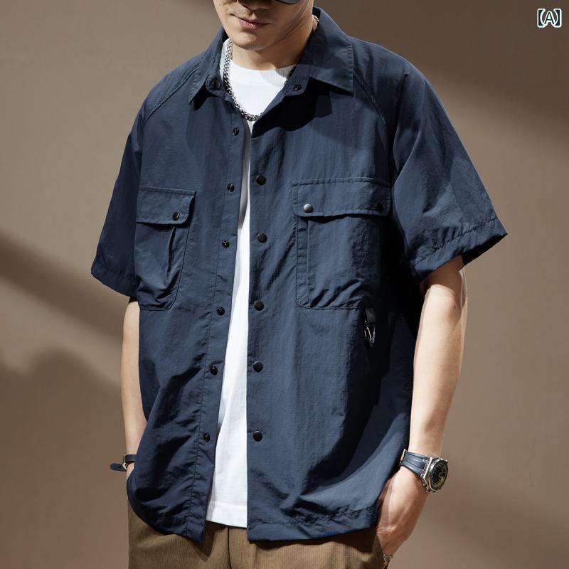カジュアル シャツ メンズ ファッション ゆったり アメリカ ワークウェア 半袖 夏 綿 レトロ ジャケット 紳士服 トップス メンズ