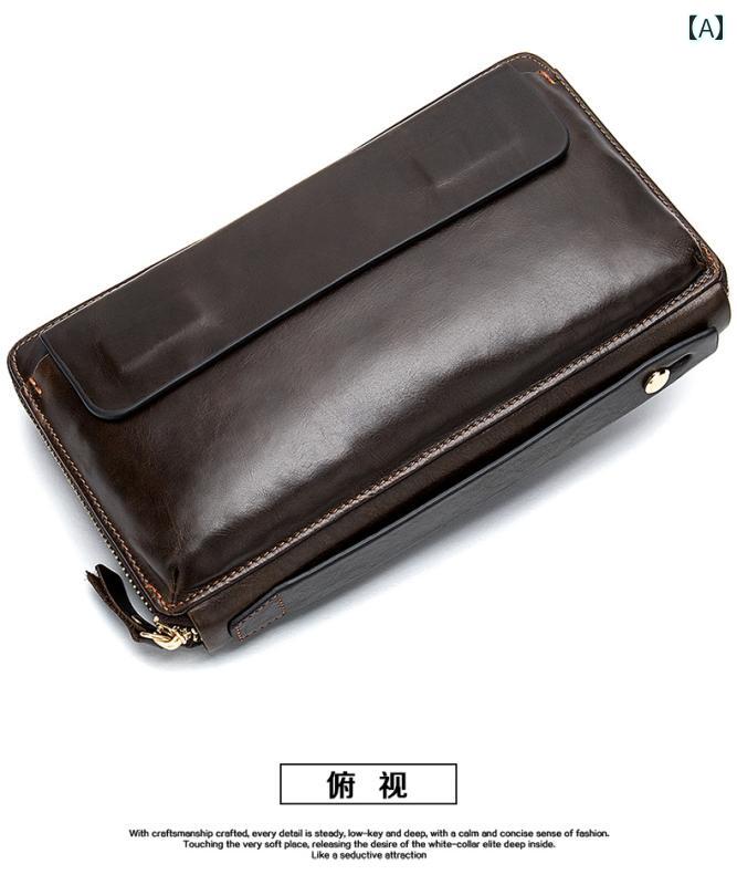 メンズ カジュアル 財布 ロング レザー ウォレット 長財布 レトロ オイル ワックス ビジネス クラッチバッグ 大容量 ハンドバッグ 多機能 革