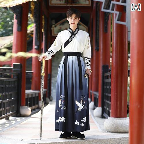 漢服 民族衣装 コスチューム 男の子 韓服 秋服 新 衣装 フェアリー レトロ 騎士 衣装 男の子 中学生 武道 メンズ 綿 メッシュ プリント布 ダンス 刺繍