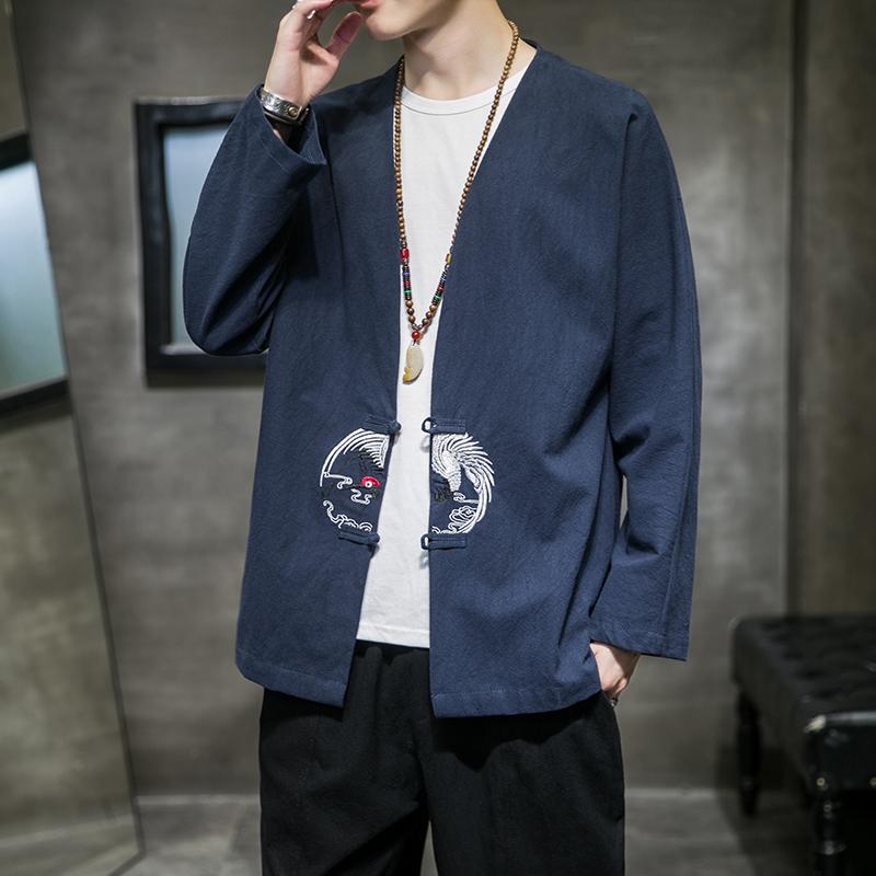 上衣 メンズ 長袖 瀬戸もの 刺しゅう 漢服 中華風 レトロ 切磋琢磨 レトロ 道教 衣装 茶 思い入れる 背広
