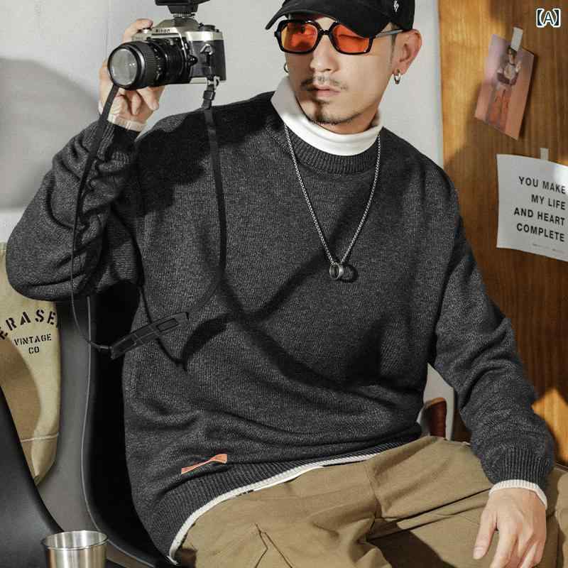 メンズ 秋冬 長袖 厚手 ニット トップス セーター レイヤード カジュアル おしゃれ 大きめサイズ ストリート 着やい 動きやい 快適 レジャー アウトドア ワーク