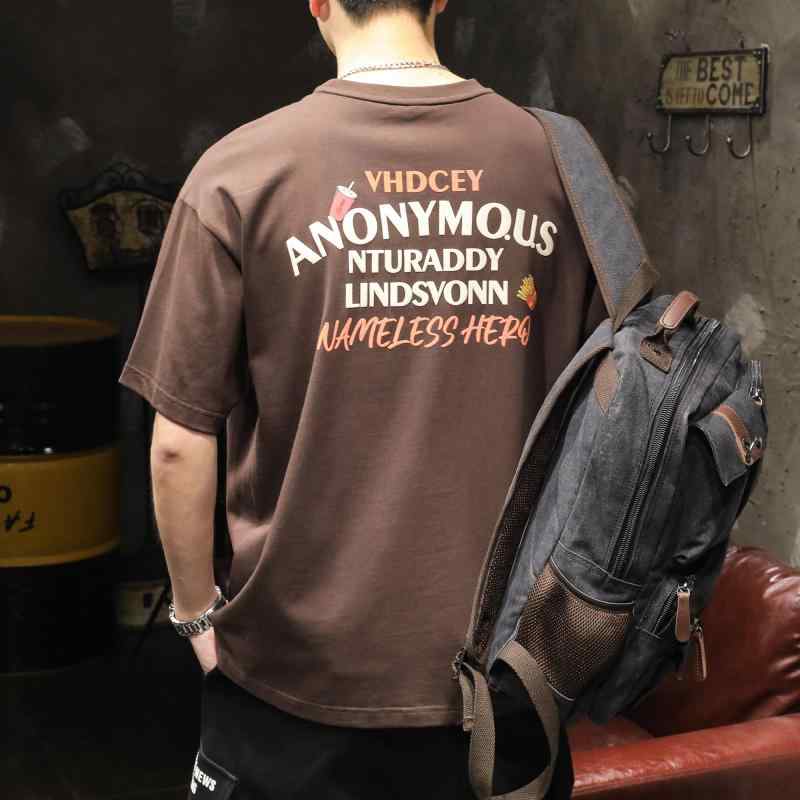 メンズ 西海岸 ショルダー Tシャツ 夏 g 厚手 綿 プリント ゆったり スポーツウェア 半袖 メンズ コットン ラウンドネック ゆったり ファッション かっこいい カジュアル