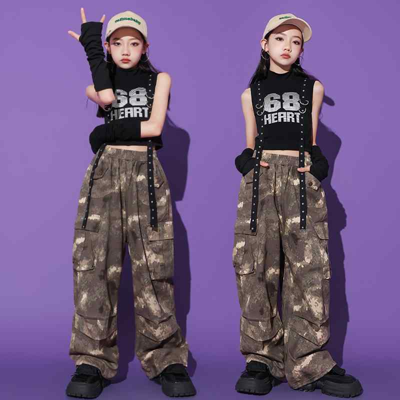 子供服 女の子 Tシャツ タンクトップ へそ出し 迷彩パンツ コスチューム バンド ダンス ヒップホップ ストリート系 パフォーマンス 衣装 セットアップ クール かっこいい キッズ 5,907円