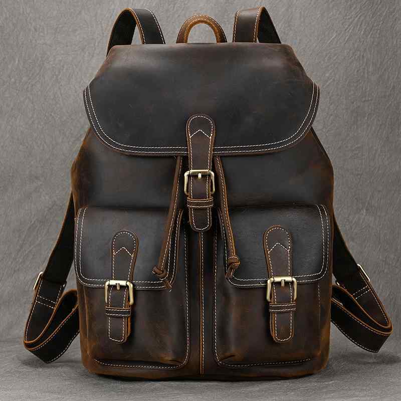 バッグ バック パック カジュアル レザー リュック フリップ 15インチ コンピュータ レトロ 革 リュック トラベル 最上層 牛革 スクール