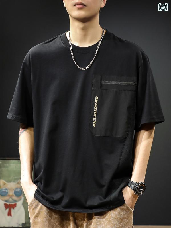 半袖 Tシャツ 夏 厚手 綿 メンズ 通気性 大きめサイズ アメリカン ポケット メンズ トップス シンプル カジュアル