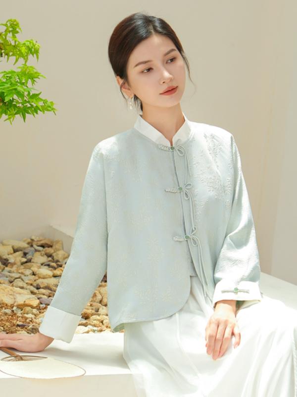 レディース 秋 春 流行り物 中華風 お上さん服 思いいれる 茶師服 民族風 漢服 バックル 唐服 トップス 背広