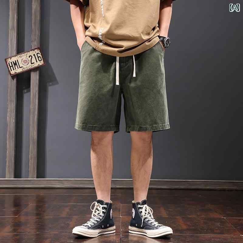 メンズ 夏 カジュアル パンツ ハーフ 半ズボン アウトドア 作業 ズボン サマー スポーツ ストレート ミドル丈 斜め ポケット ウォッシュド 五分丈 オーバー オール ショーツ