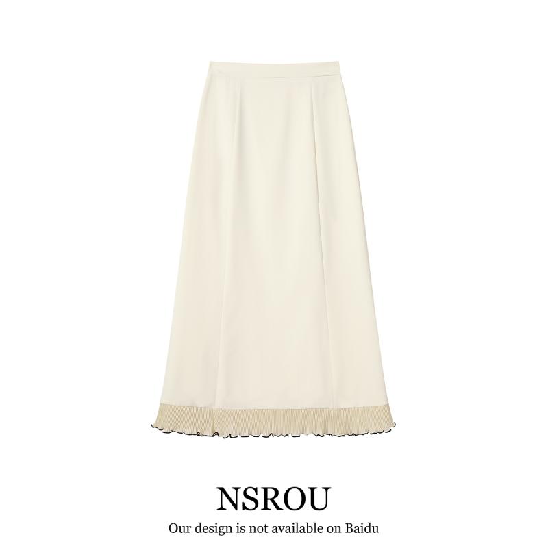 スカート レディース ファッション フレンチ 白 アセテート フィッシュ テール 女性 春 中華風 aライン ヒップ ハグ ガーゼ