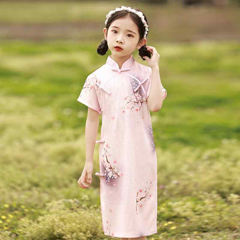 チャイナ ドレス かわいい ピンク 女の子 夏 レトロ チャイナ風 小さめ 女の子 子供たち プリンセス ドレス 中国風 キッズ ピンク ワンピース