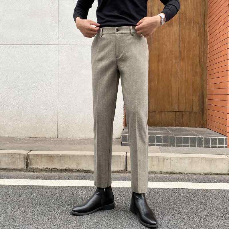 パンツ メンズ 秋 冬 カジュアル フォーマル ウール スラックス ズボン スリムフィット 厚手 ビジネス 非 鉄 素材 スーツ ストレート