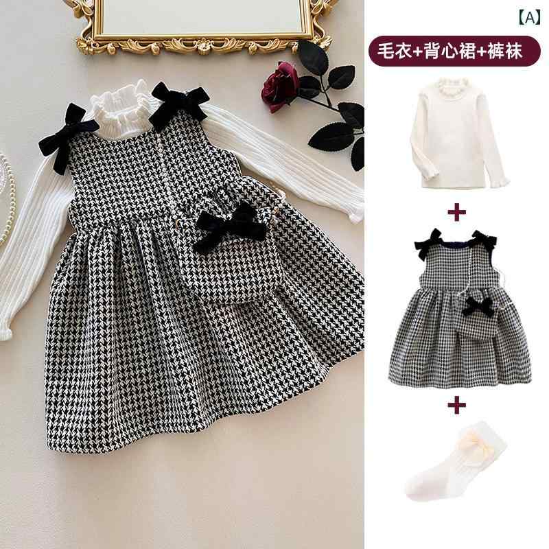 スカート ドレス 女の子 ガールズ 服 おしゃれ ウエスタン スーツ 秋冬 年 かわいい ベルベット チェック柄 サスペンダー エレガント 子供