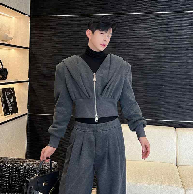 シャツ メンズ 秋 冬 ニット スーツ 韓国 シルエット フェイク ツーピース スウェット スウェット 2 点 セット