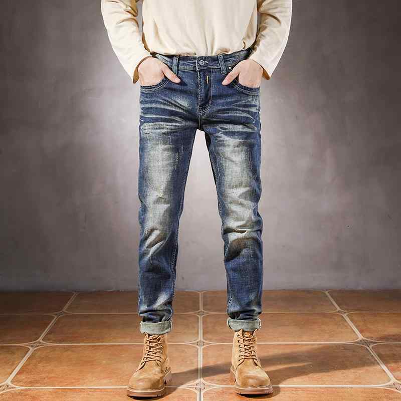 パンツ デニムパンツ カジュアル メンズ 秋 レトロ ユーズド 加工 ホワイト ジーンズ スリム スキニー ストレート 男性