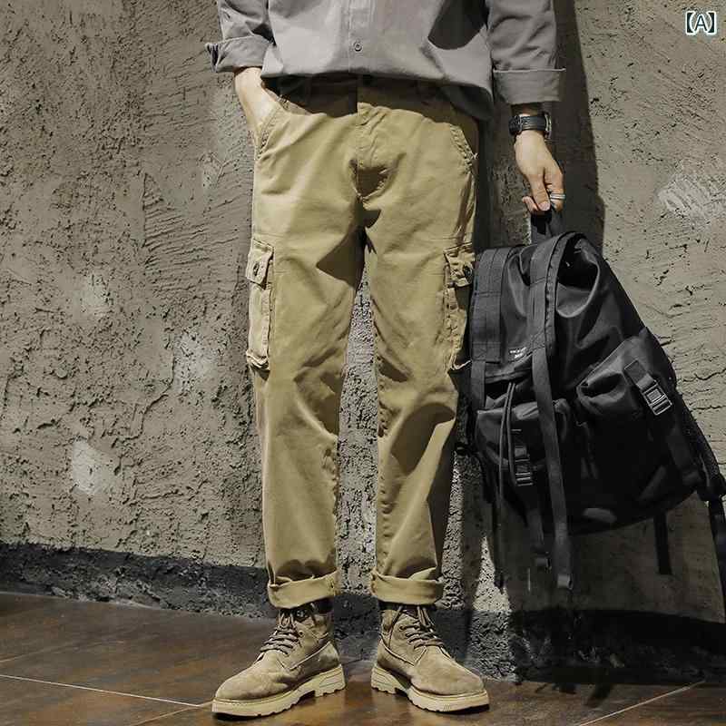 メンズ 長ズボン 九分丈ズボン下 ボトムス 短かめ 秋冬 引っ切り無い 好いたらしい マルチ衣嚢かざり付ける やや伸ばすこと性 余暇 心地好い テーパードパンツ