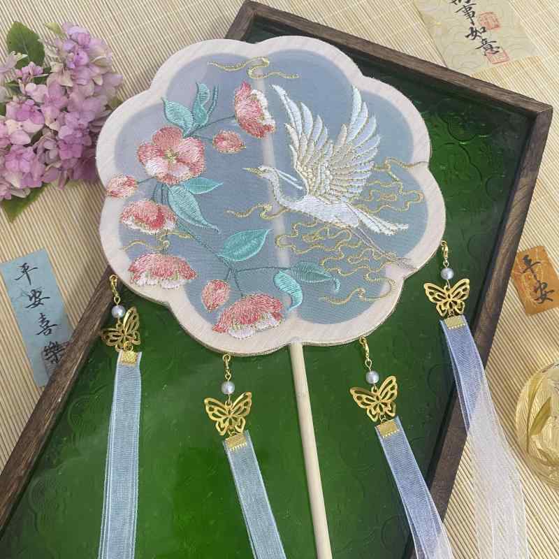 扇 うちわ ファン おしゃれ レトロ チャイナ風 刺繍 ラウンド 夏 ダンス 子供 レディース レディース アクセサリー 小物 リボン かわいい 上品