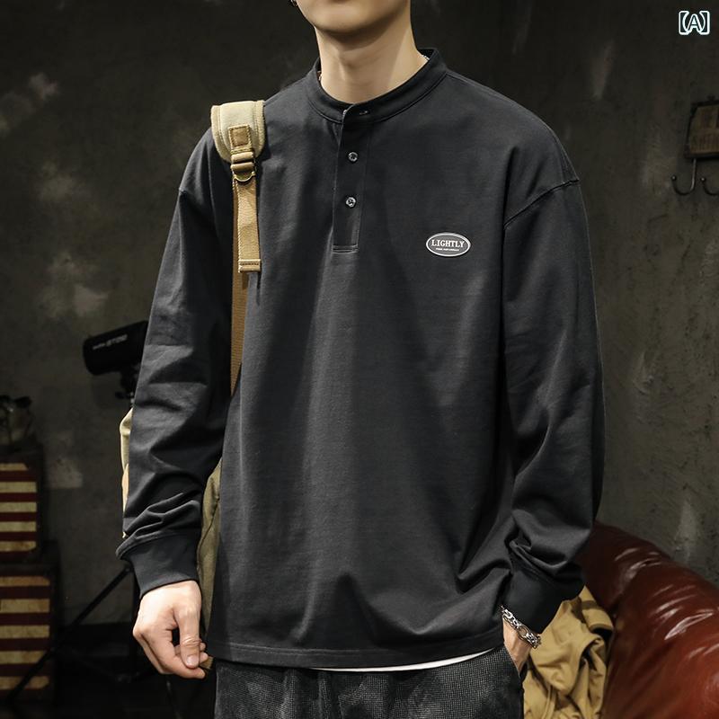メンズ アメリカン ヘンリー カラー 長袖 Tシャツ ゆったり 大きいサイズ 春秋 スウェットシャツ トレーナー 快適 服