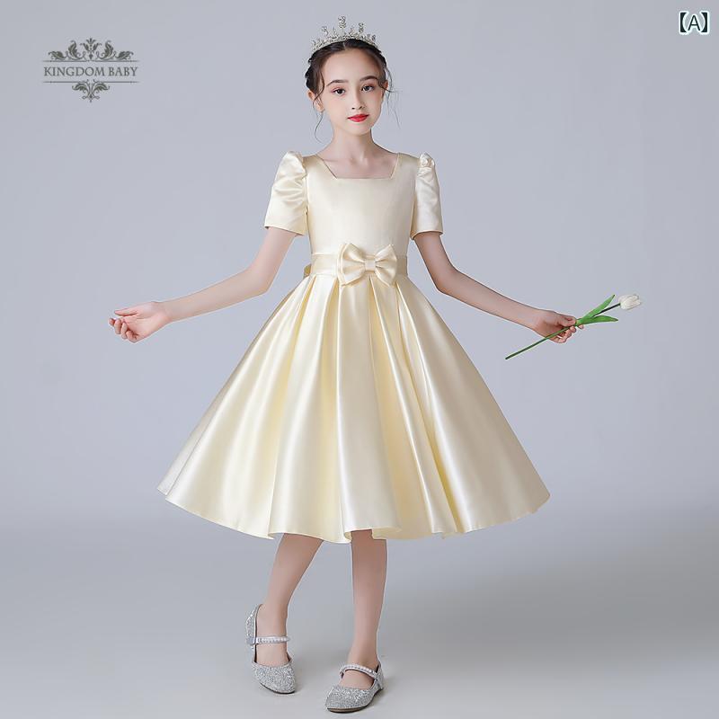 キッズ パーティードレス ジュニア ファッション 女の子 子供 ドレス プリンセス サテン パフォーマンス フラワーガール ウェディング チュチュ 発表会
