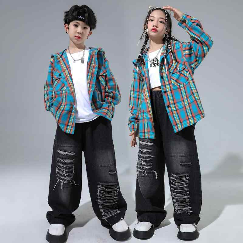 男の子 女の子 ヒップホップ 服 シャツ パフォーマンス パンツ ステージ セット 子供 ジーンズ ジャズ トップス