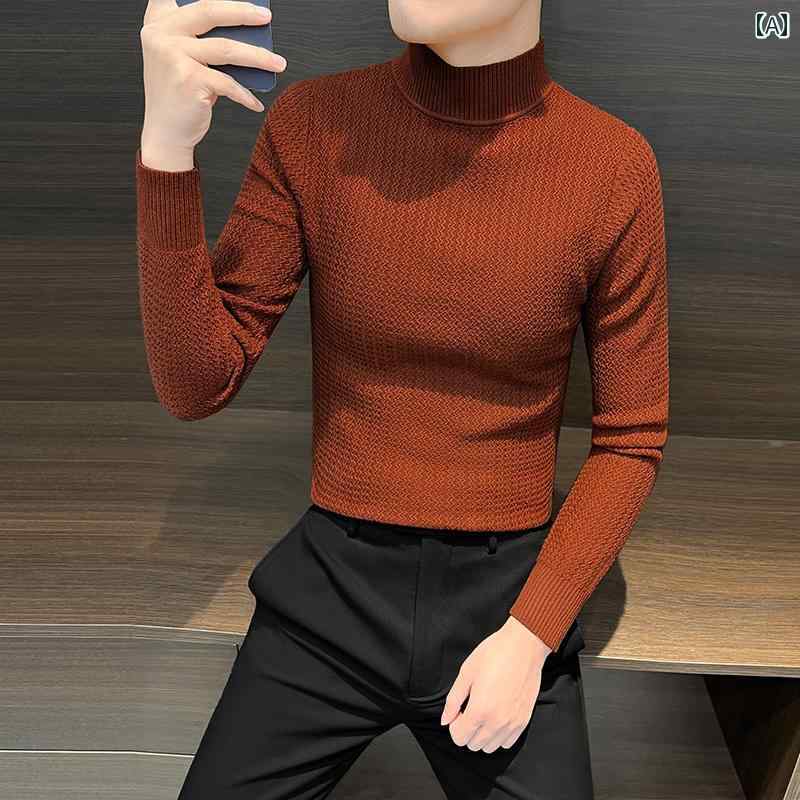 トップス シャツ メンズ 冬 ハーフ タートルネックセーター スリムフィット 暖かい インナー レイヤー 秋冬 厚手 ミッド カラー ニット レイヤリング｜セキュアデポ