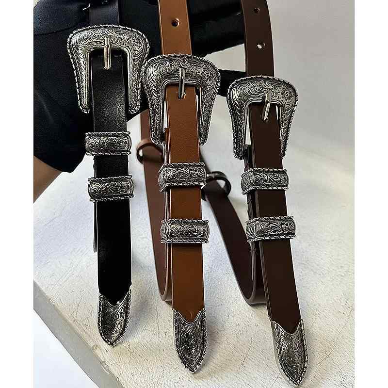 ベルト レトロ 彫刻 バックル ヒップ ホップ 二層 牛革 ライト ボディ メンズ レディース ファッション アクセサリー オールシーズン ベルト ウエスト バンド