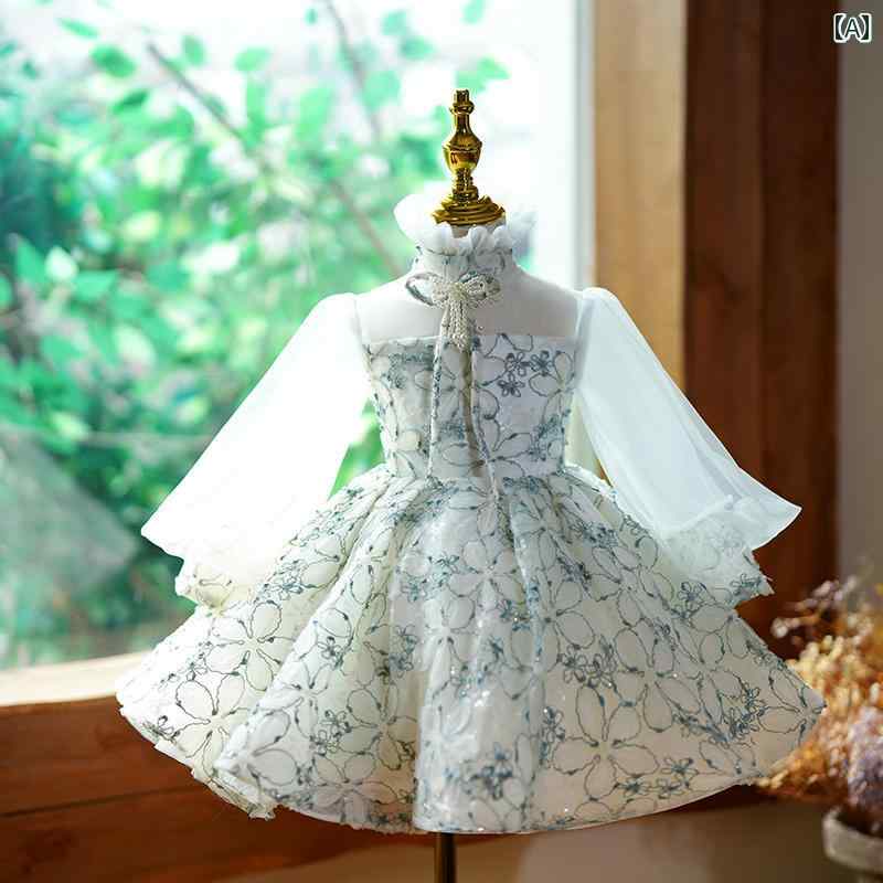 ドレス 発表会 ガールズ フラワーガール 結婚式 小さい ガールズ プリンセス 長袖 子供 ホスト 誕生日 ピアノ パフォーマンス 服 ハイエンド