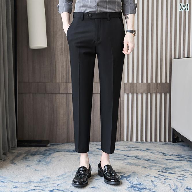 パンツ スラックス メンズ 大人 ビジネス オフィス カジュアル ブリティッシュ スタイリッシュ 紳士 ファッション 韓国 夏