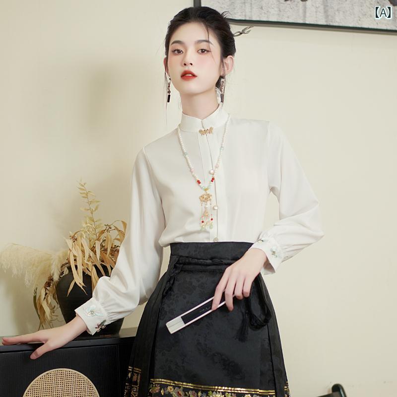 レディース トップス エキゾチック 中国 スタンドカラー シャツ 長袖 秋冬 漢服 女性 中華風 レトロ スカート