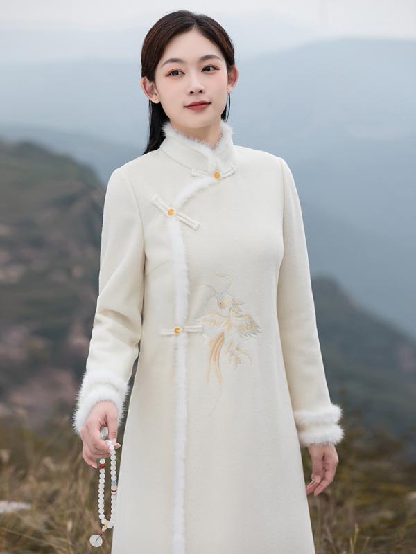 コート 秋 春 ウール 韓服 中華風 唐 スーツ 刺繍 中国 女性 瞑想服 茶 スーツ 女性 チャイナ トップス