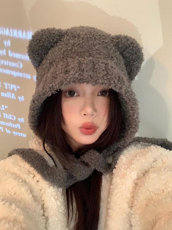 帽子 ニット帽 レディース おしゃれ ファッション 秋冬 デイリー かわいい クマ耳 ウール 小顔効果 韓国 暖かい フリーサイズ カジュアル ふわふわ
