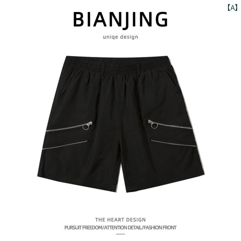 メンズ ファッション 性 ワーク ショーツ 夏 アメリカ ストリート ヒップ ホップ ジッパー 五分丈 パンツ