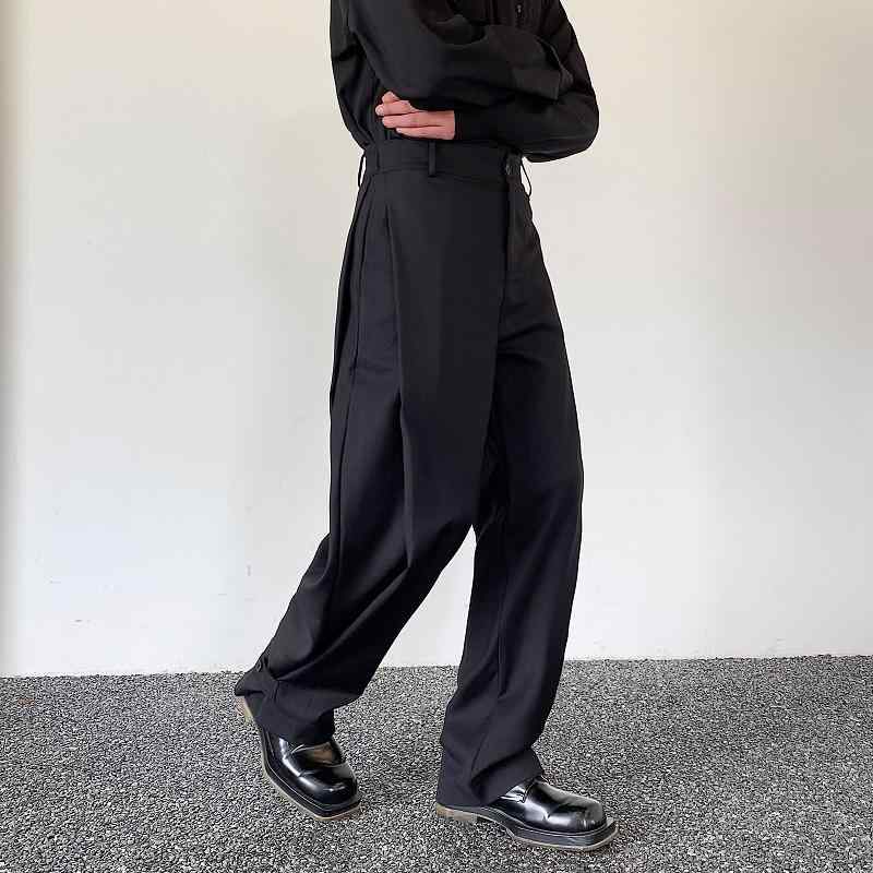 メンズ パンツ カジュアル パンツ 足首調整 バックル 秋 ワイドレッグ ストレートパンツ ボトム ボトムス