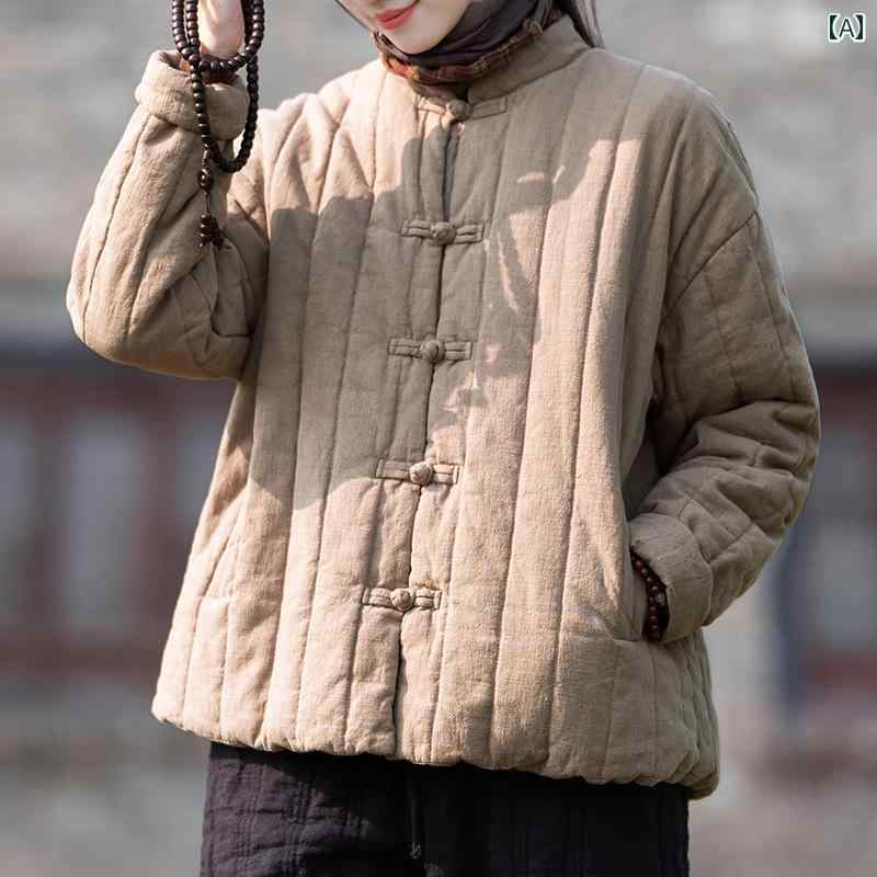 レディース カラムシ レトロ 綿服 冬 読みもの的 美術的 キルティング 思い入れる 綿 リネン 朦々たる 生あたたかい 照明ランプ色つや 綿織物上衣
