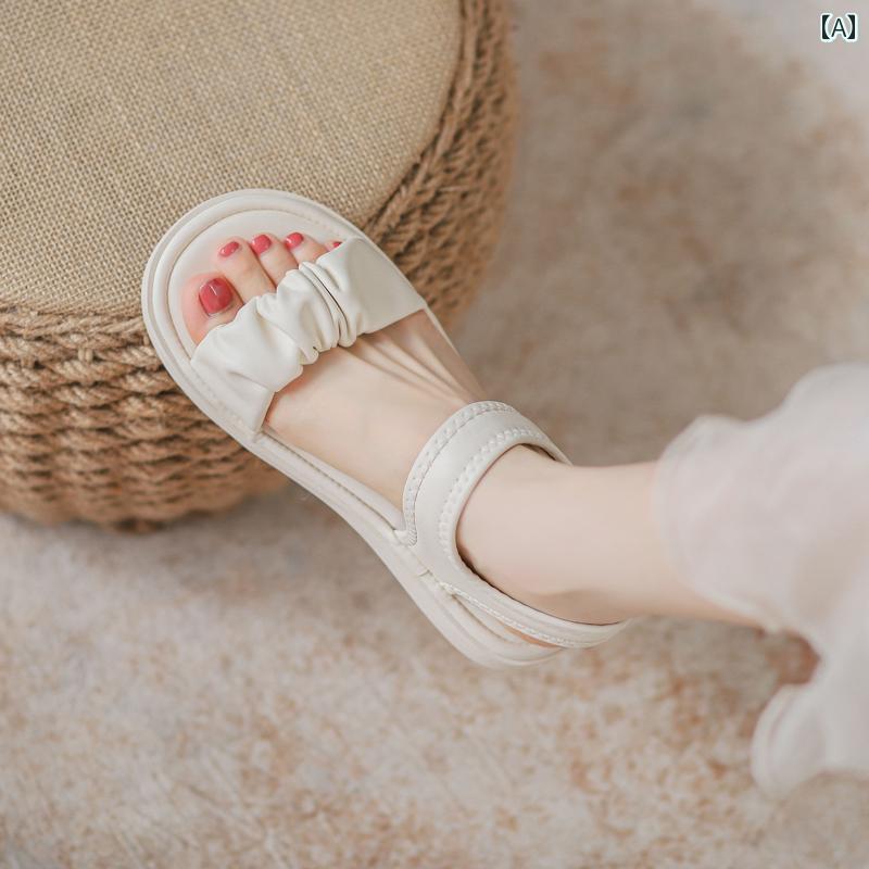 レディース 夏 サンダル 格好のいい 厚底 妖精 坦々たる アウター 流行り物 砂浜 シューズ