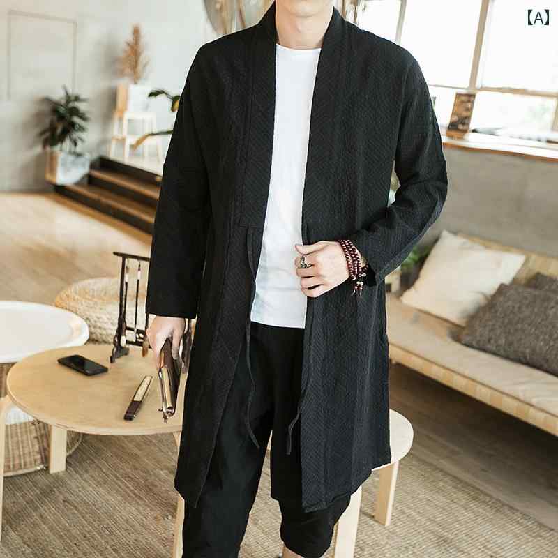 メンズ カンフー着 太極拳 中華風 綿麻 唐服 漢服 切磋琢磨僧 背広 中国 レトロ 厚地の外套 御召しもの リネン トップス