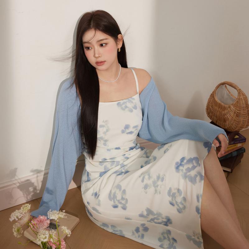 ワンピース おしゃれ レディース 婦人服 大きめサイズ ゆったり ぽっちゃり ワンピ ドレス ノースリーブ 花柄 カーディガン 夏 かわいい
