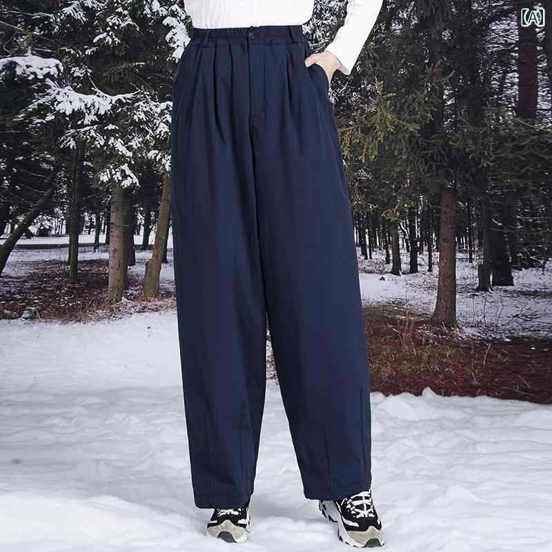 レディース パンツ ボトムス 秋冬 大きいサイズ ワイド レッグ 女性 ハイウエスト スリムパッド入り 厚手 暖かい 綿 ストレート