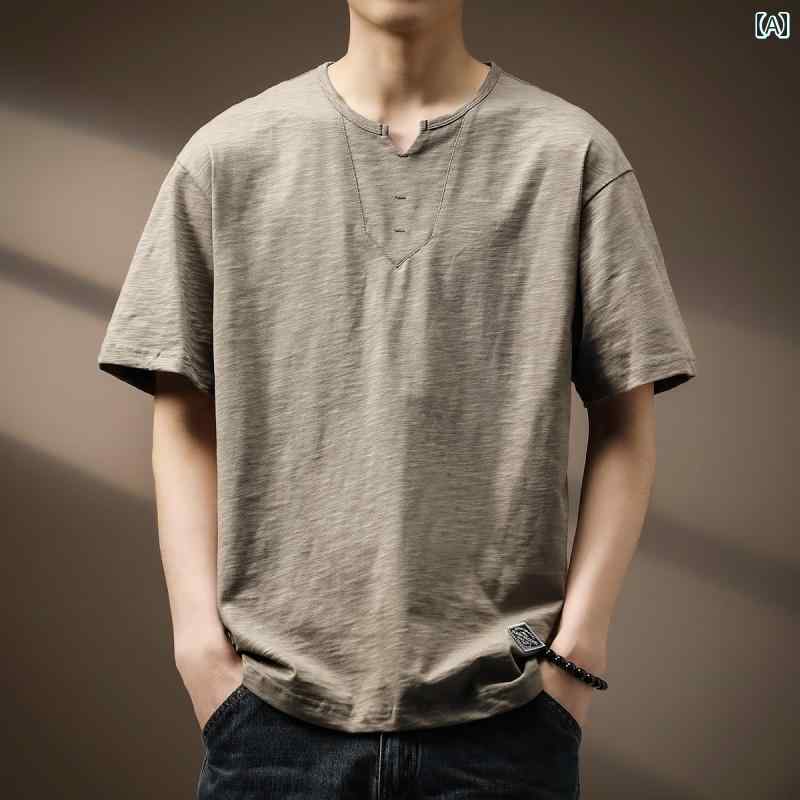 Tシャツ 半袖 夏 メンズ 紳士服 メンズ トップス おしゃれ レトロ ストリート カジュアル ラウンドネック シンプル