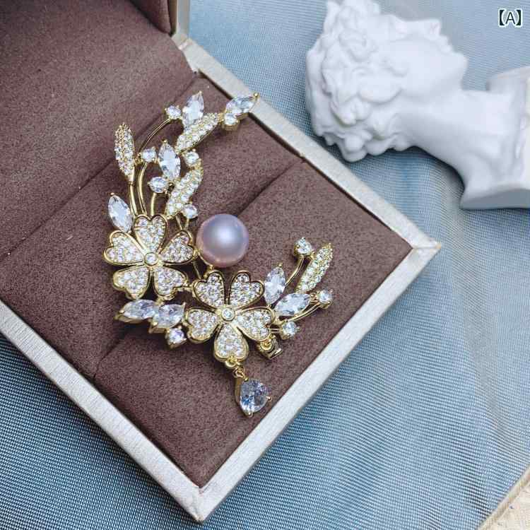 レディース アクセサリー DIY ※パールなし 空ホルダー 半完成品 パール ムーン ブローチ コート カーディガン セーター スーツ コサージュ スカーフ ショール バックル ピン大 ピン