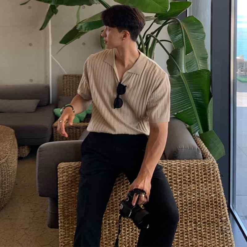 シャツ トップス シャツ ニット 半袖 シンプル おしゃれ メンズ 大人 夏 ニット セーター スリムフィット Tシャツ 男性用 韓国 レイヤリング スタイリッシュ 男性用