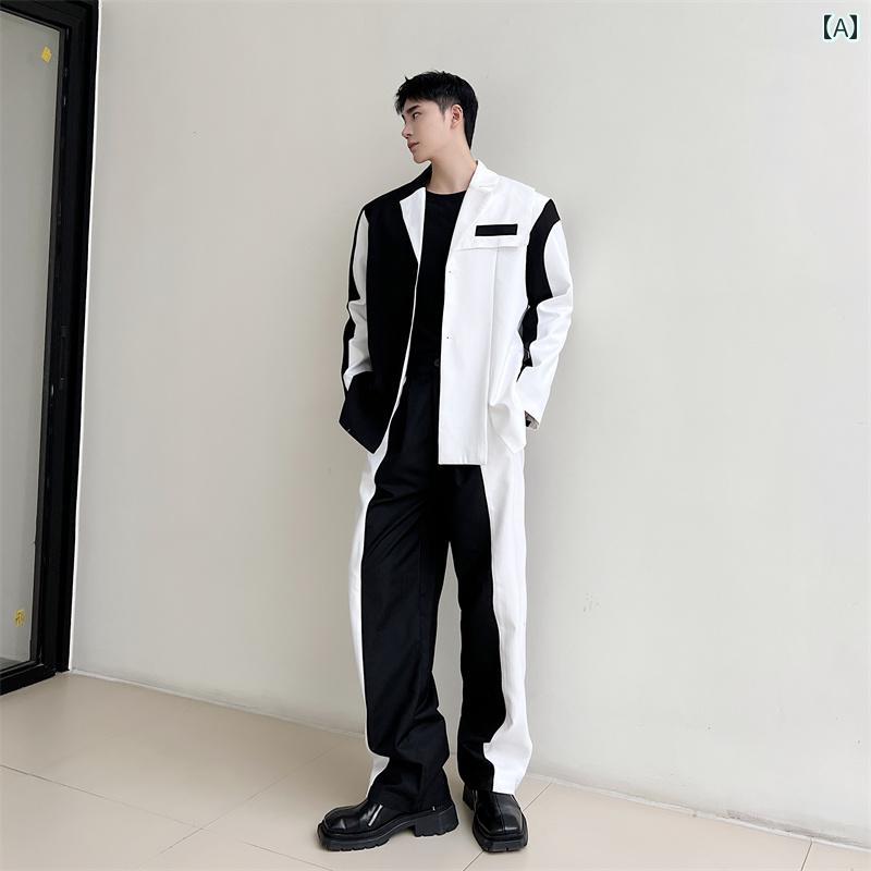 メンズ スラックス 春秋服 キャットウォーク 黒白 非対称 スプライシング スーツ セット 服 ズボン 7,806円