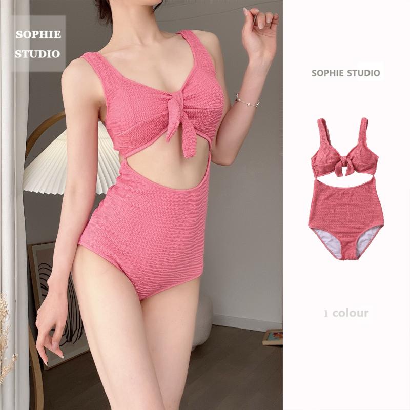 水着 レディース かわいい 夏 プール レジャー 海水浴 ピンク カジュアル ノースリーブ 三角 ワンピース 魅惑 ハイウエスト