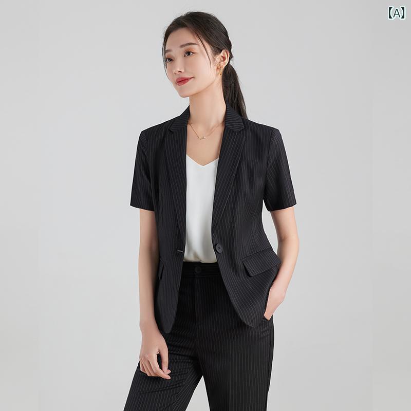 夏 スーツ レディース 大人 レディース スタイリッシュ 夏 薄手 半袖 作業服 就職面接 セットアップ 上下2点セット スリムフィット 1つボタン 婦人服 ボタン シンプル
