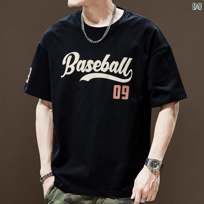 Tシャツ おしゃれ メンズ 半袖 夏 ストリート アメリカン カジュアル 紳士服 メンズ ゆったり トップス レトロ ラウンドネック プリント