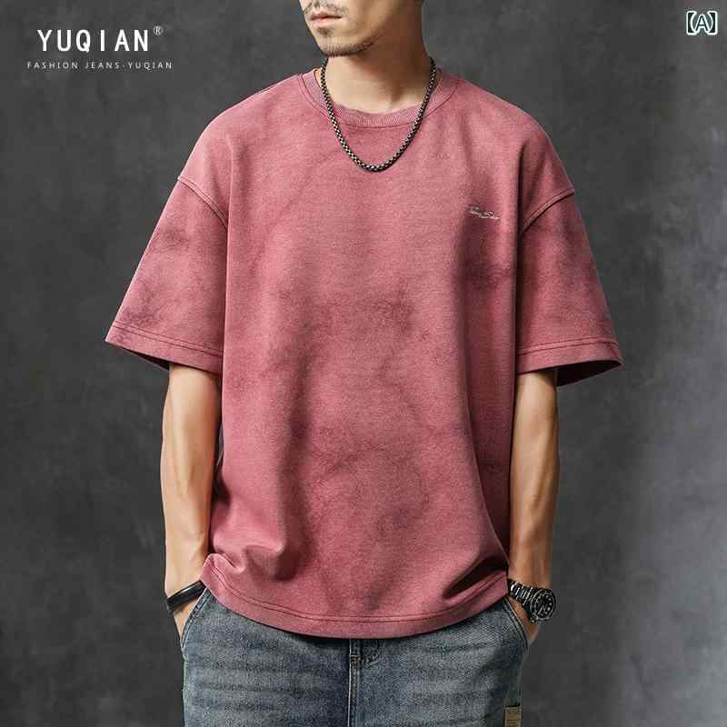 Ｔシャツ おしゃれ ストリート メンズ 紳士服 シャツ Tシャツ ラウンドネック 半袖 コットン ウォッシュド ダメージ加工 アメリカン ゆったり｜セキュアデポ