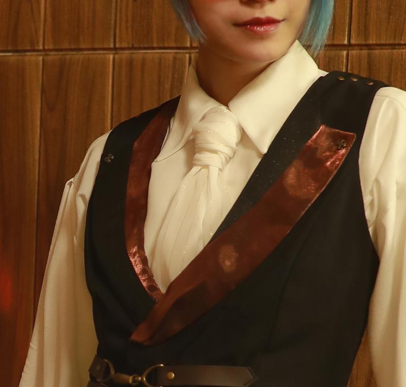 シャツ ユニセックス 長袖 シフォン スチーム パンク レトロ シック おしゃれ トップス ブライト ストライプ スカーフ カラー
