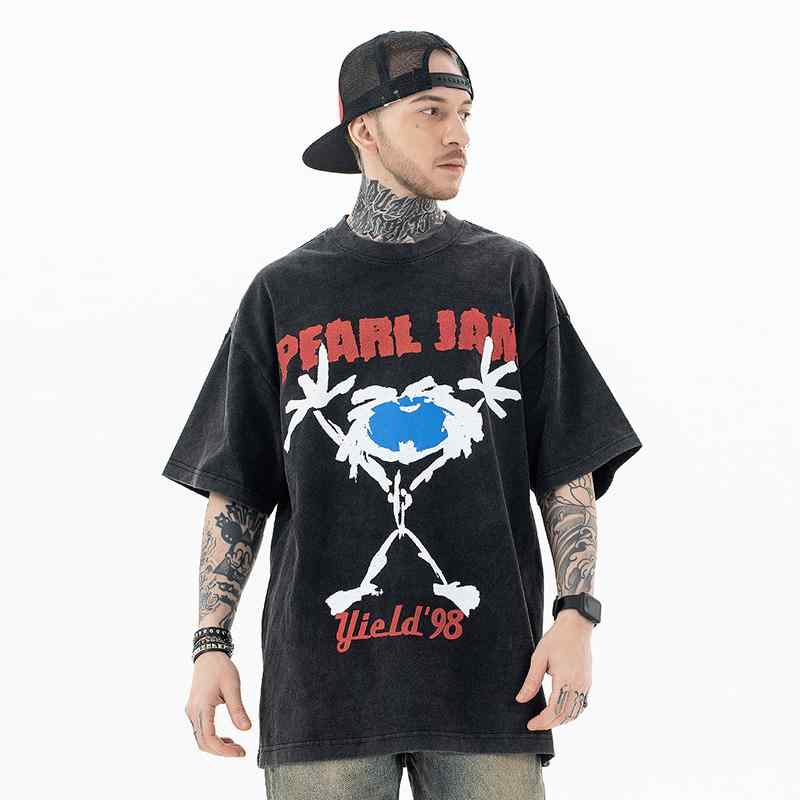 Tシャツ 半袖 夏 ゆったり アメリカン ストリート スケーター メンズ カジュアル おしゃれ パール 文字プリント コットン オーバー サイズ シャツ オーバーサイズ