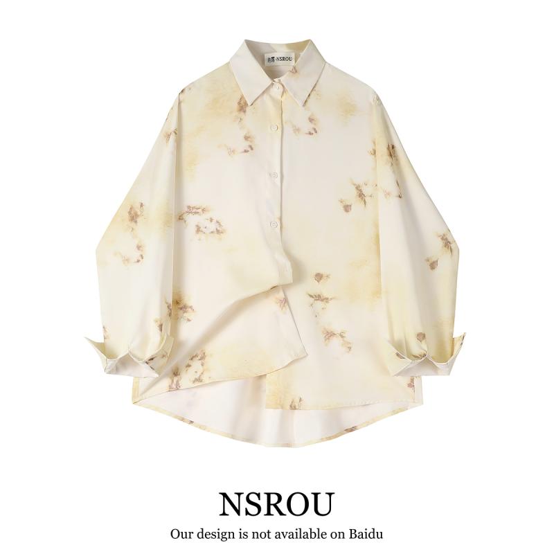 シャツ ジャケット トップス レディース ファッション フランス 風 中華風 絞り染め プリント 女性 春夏 長袖 カジュアル