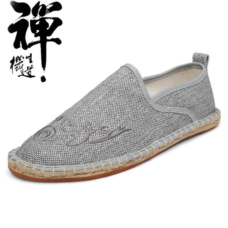 メンズ シューズ 中華風 レトロ 刺繍 布靴 わら 織り 靴 キャンバス シューズ 中華風 リネン 紳士靴 エスパドリーユ