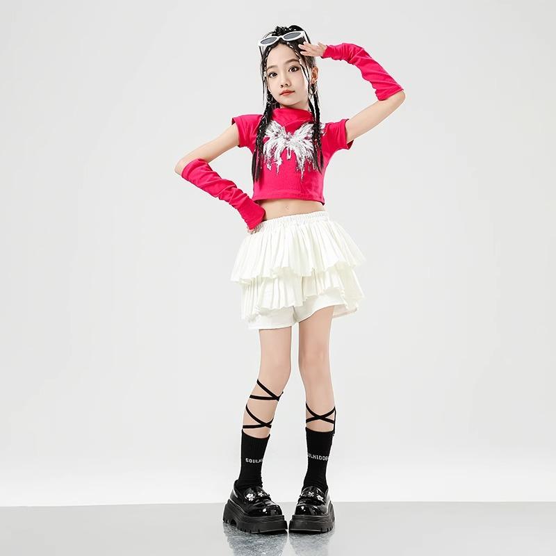 子供 キッズウェア ガール 女の子 ストリート ファッション へそ出し セットアップ ジャス ダンス パフォーマンス 衣装 ヒップホップ おしゃれ かわいい イベント ポップ ユニーク バタフライ
