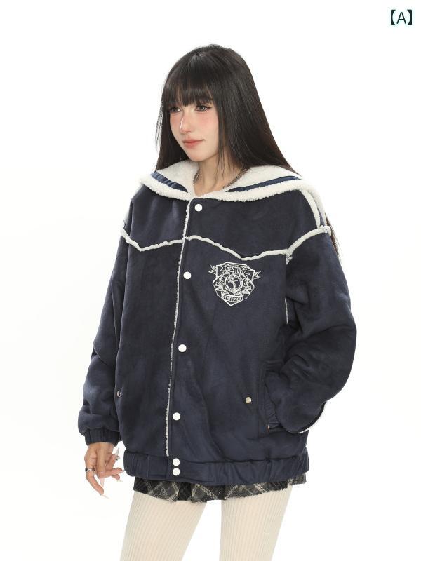 分科大学  ネイビーカラー ユニフォーム 上衣 表どおり レディース 衣嚢 冬 ベイスボール アウター セーラー服風 アスレジャー アウトドア 流行り物 今めかしい